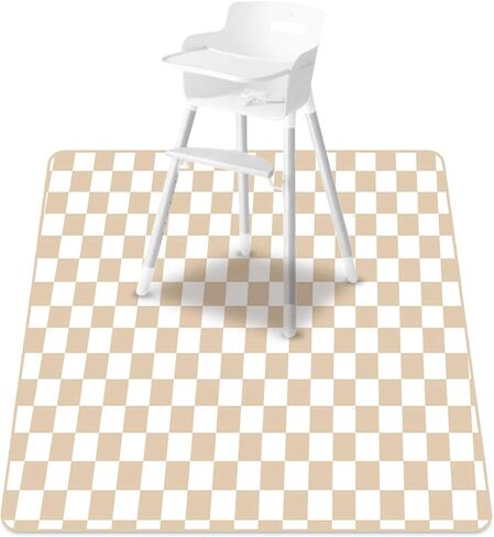 Baby Splat Mat for Under High Chair, 51 x 51 Inch | Polyester Splash Mat,Wipe-Clean, Thin & Light.Use As Food , Tablecloth, Picnic,Play ,Floor,Under High Chair Mat（Checked） in Saudi Arabia