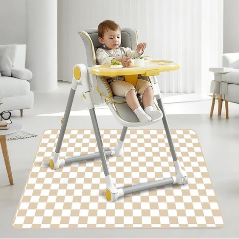Baby Splat Mat for Under High Chair, 51 x 51 Inch | Polyester Splash Mat,Wipe-Clean, Thin & Light.Use As Food , Tablecloth, Picnic,Play ,Floor,Under High Chair Mat（Checked） in Saudi Arabia