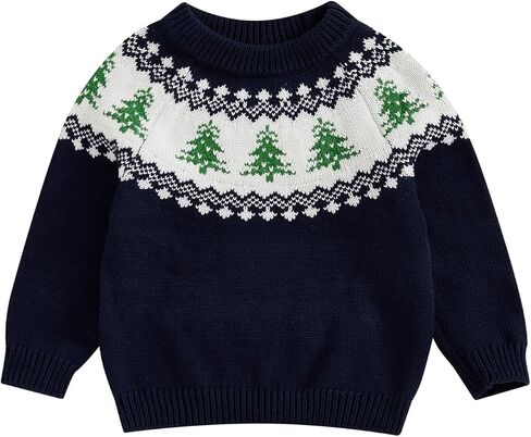 Toddler Baby Boy Girl Christmas Outfit Tree Print Oversized Long Sleeve Mock Neck Knit Sweater Infant Winter Clothes in Saudi Arabia