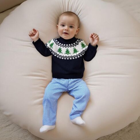 Toddler Baby Boy Girl Christmas Outfit Tree Print Oversized Long Sleeve Mock Neck Knit Sweater Infant Winter Clothes in Saudi Arabia