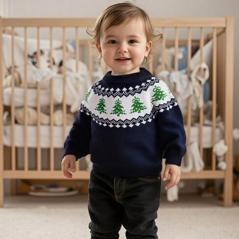 Toddler Baby Boy Girl Christmas Outfit Tree Print Oversized Long Sleeve Mock Neck Knit Sweater Infant Winter Clothes in Saudi Arabia