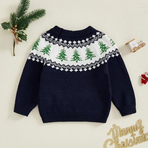 Toddler Baby Boy Girl Christmas Outfit Tree Print Oversized Long Sleeve Mock Neck Knit Sweater Infant Winter Clothes in Saudi Arabia