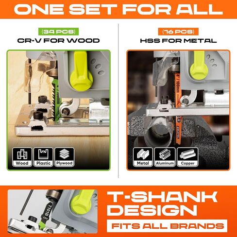 50-Piece Jigsaw Blades Set with Storage Case–CR-V&HSS Steel, Assorted T-Shank Replacement Jig Saw Blades for Cutting Wood, Plastic and Metal in Kuwait