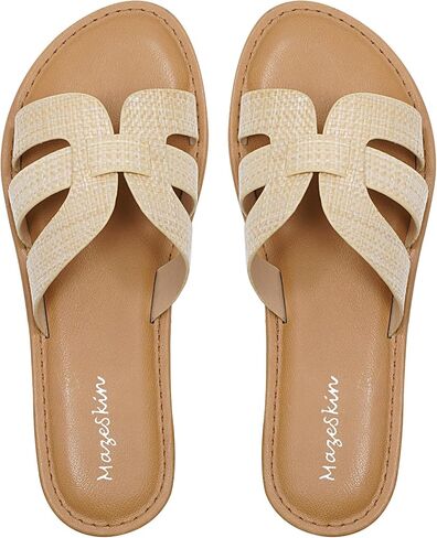 Mazeskin Womens Memory Foam H-Band Summer Summer Flat Slide Slide in Kuwait