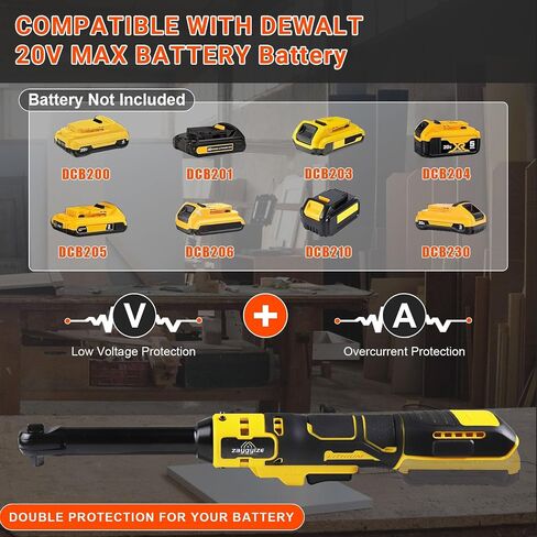 3/8" Cordless Ratchet Wrench, Compatible with DEWALT 20V MAX Battery, 74Ft-Lbs Brush Motor Electric Ratchet with Variable Speed, 3/8" & 1/4" Adapters, 3" Extension Bar (Tool Only) in Saudi Arabia