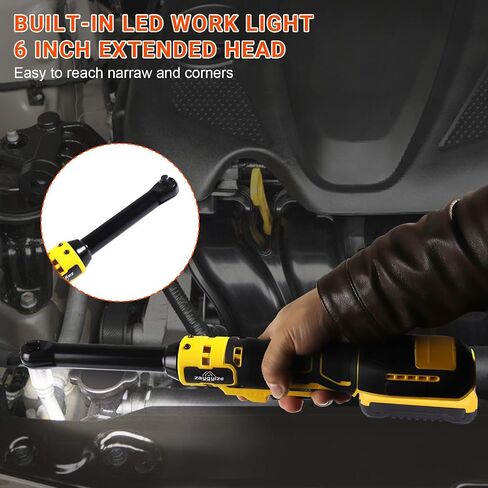 3/8" Cordless Ratchet Wrench, Compatible with DEWALT 20V MAX Battery, 74Ft-Lbs Brush Motor Electric Ratchet with Variable Speed, 3/8" & 1/4" Adapters, 3" Extension Bar (Tool Only) in Saudi Arabia