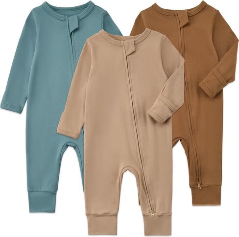 Aablexema 3-Pack Organic Cotton Baby Footless Pajamas with Mitten Cuffs, 2-Way Zipper Romper Sleepers in Kuwait
