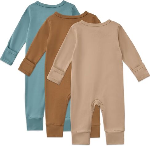 Aablexema 3-Pack Organic Cotton Baby Footless Pajamas with Mitten Cuffs, 2-Way Zipper Romper Sleepers in Kuwait