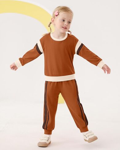 SANMIO Toddler Girl Clothes Outfits Cute Color Block Long Sleeves Top and Pants Sweatsuit 2 Piece Fall Clothing Set in Saudi Arabia