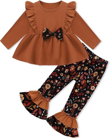 Wesidom Toddler Girl Girl Clothes كتف الكتف أعلى+السراويل الزهرية 1-6T ملابس الصغار الفتيات in Kuwait