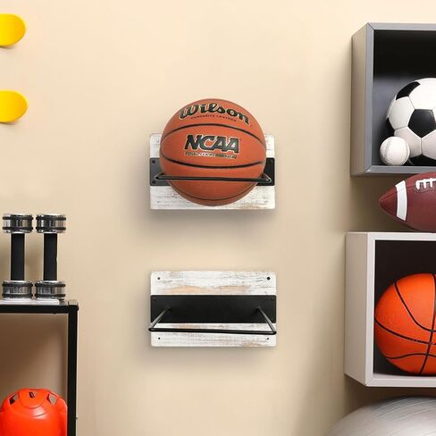 حامل كرة تثبيت للتمارين الرياضية مثبت على الحائط من MyGift، حامل عرض من الخشب الصلب المحروق الريفي وسلك معدني أسود لكرات اليوجا في صالة الألعاب الرياضية المنزلية أو الاستوديو، مجموعة من 2 in Kuwait