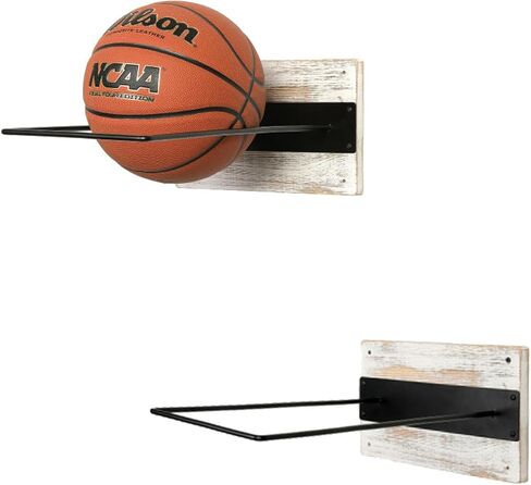 حامل كرة تثبيت للتمارين الرياضية مثبت على الحائط من MyGift، حامل عرض من الخشب الصلب المحروق الريفي وسلك معدني أسود لكرات اليوجا في صالة الألعاب الرياضية المنزلية أو الاستوديو، مجموعة من 2 in Kuwait