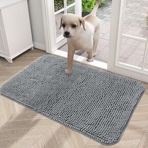 OLANLY Dog Door Mat for Muddy Paws 30x20, Absorbs Moisture and Dirt, Absorbent Non-Slip Washable Doormat, Quick Dry Chenille Mud Mat for Dogs, Entry Indoor Entryway Carpet for Inside Floor, Grey