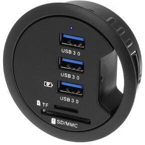 2.5" Grommet Hole - in Desk - USB 3.1 Gen I 3 Port Hub/BC 1.2 USB Charger with SD Card Reader