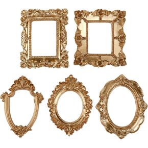 MY MIRONEY 5 Pieces Resin Picture Frame Vintage Photograpy Props Golden Wall Hanging Photo Frames Decor Desktop Jewelry Display Frame