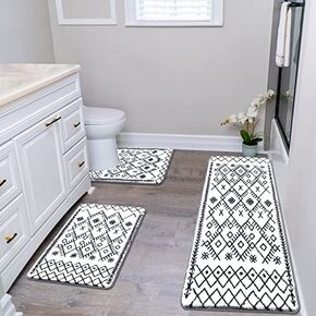 HEBE Bathroom Rug Sets 3 Piece Non Slip Bathroom Shower Rugs with U-Shaped Contour Toilet Mat Absorbent Microfiber Bath Mats for Bathroom Bath Rugs Washable Shaggy Bathroom Floor Carpet