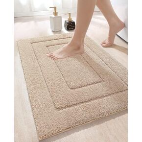 DEXI Bathroom Rug Mat, Extra Soft Absorbent Premium Bath Rug, Non-Slip Comfortable Bath Mat, Carpet for Tub, Shower, Bath Room, Machine Washable, 16"x24", Beige