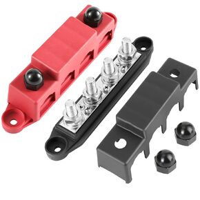 5/16" 4 Stud Power Distribution Block 250A 12V with Cover - Ideal for Car, RV, Truck, Marine Boat - Efficient Bus Bar Junction Block