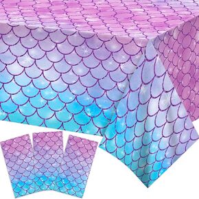 3Pcs Mermaid Tablecloths, Mermaid Scale 87" Lx51 W Rectangular Plastic Table Covers,Kids' Party Disposable Tablecloths for Decoration,Birthday Party,Baby Showers