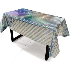 Silver Iridescent Tablecloth Holographic Tablecloth Metallic Tablecloth for Wedding Holiday Party Decorations (2 Pack)