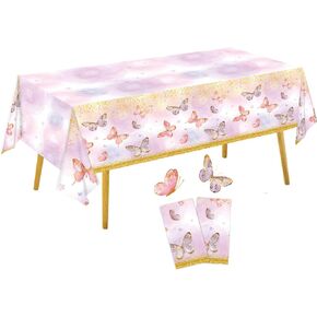 GU&SU 108x54 inch Beautiful Butterfly Theme Disposable PE Party Tablecloth (2 Pieces)