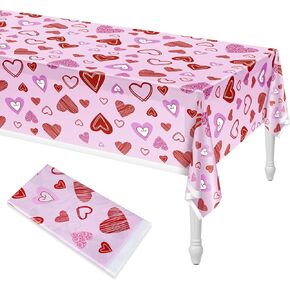 ELECLAND Valentine's Day Tablecloth Plastic Red Heart Table Cover 137cmx274cm Valentines Party Table Cover for Valentine's Day Party Decor, Wedding Anniversary Birthday Decor Holiday Home Decorations