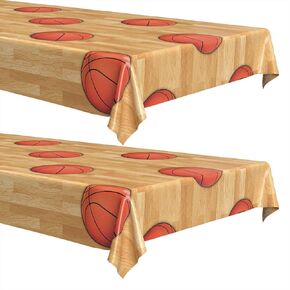 HOME & HOOPLA Basketball and Sports Party Supplies - Wood Court Plastic Table Cover, 54" x 108" (2 Pack)