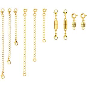 6pcs Necklace Extender Chains, 6 Sizes Bracelet Extender with 4pcs Double Magnetic Necklace Clasp, Extension Chains Jewelry Extenders for Women Jewelry Crafts Making(Silver)