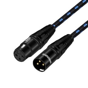 DREMAKE XLR Mic Cable, 25 Foot Balanced XLR 3Pin Male to Female Microphone Patch Cable for Live Sound & Stage, Studio Harmonizer, Mixing Board, Patch Bay, Preamp, Speaker System - Black/Blue Tweed