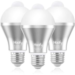 Motion Sensor Light Bulb, 9W Smart Motion Activated PIR LED Bulbs Automatic On/Off Security Lights Lamp for Stairs Front Door Hallway Yard Garage Basement (E26/E27, 600lumen,Cool White,3 Pack)
