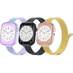 3 Pack Thin Metal Bands Compatible with Apple Watch Band 38mm 42mm 40mm 44mm 41mm 45mm 49mm, Slim Stainless Steel Magnetic Clasp Loop Strap for iWatch Series 9 8 SE 7 6 5 4 3 2 1 Ultra Women Men