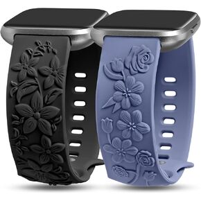 TOYOUTHS 2 Pack Compatible with Fitbit Versa 2/Versa Lite/Versa Watch Bands for Women Floral Engraved Soft Silicone Dressy Embossed Flower Strap Replacement Versa 2 Special Edition Bracelet Wristband