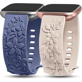 TOYOUTHS 2 Pack Compatible with Fitbit Versa 2/Versa Lite/Versa Watch Bands for Women Floral Engraved Soft Silicone Dressy Embossed Flower Strap Replacement Versa 2 Special Edition Bracelet Wristband