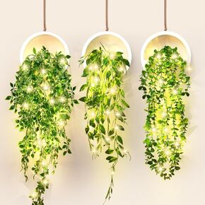 3 Pcs Fake Hanging Plants with LED Lights Kits Artificial Eucalyptus Plants in Pot with a Lanyard Faux Hanging Golden Pothos Artificial Hanging Mandala Vine for Wall Bedroom Living Room Decor in Saudi Arabia