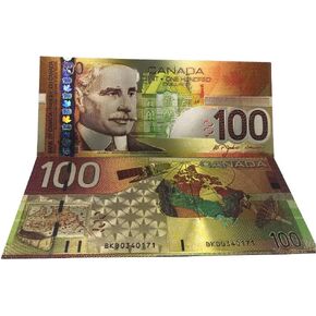 5pcs Color Gold Canadian 100 Dollar Bills, Canada Gold Foil Bill Money for Souveni Gifts