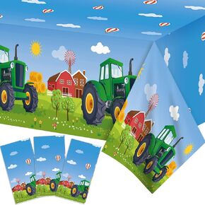 3 Pack Tractor Party Tablecloth Tractor Plastic Table Cover Green Tractor Party Decorations Disposable Tractor Time Party Table Covers Farm Themed Birthday Party Supplies,54 x 87 in