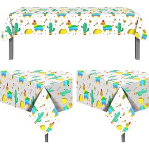 3PCS Cinco de Mayo Table Decorations Tablecloth - Fiesta Mexican Birthday Party Supplies Accessories Favors Cactus Taco Plastic Table Runner Cover(86.61'' x 51.18'')