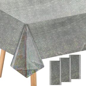 3 Pack Laser Plastic Tablecloth Disposable Laser Rectangular Tablecloth Holographic Aluminum Foil Tablecloth Rainbow Party Decoration Birthday Wedding Christmas 54 x 108 inches (Purple)