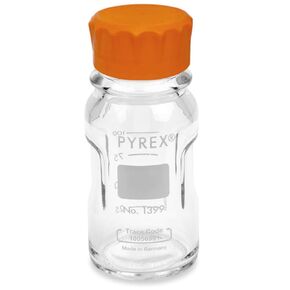 زجاجات PYREX Slim Line، 1399-125، 125 مل لتخزين الوسائط المستديرة، مع غطاء لولبي GL45 (عبوة من قطعتين)
