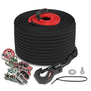 X-BULL Synthetic Winch Rope - Cable Kit -1/2" X 85ft 32000LBS Winch Line with Protective Sleeve Forged Winch Hook Safety Pull Strap go for 4WD Off Road Vehicle Truck SUV ATV UTV- Black