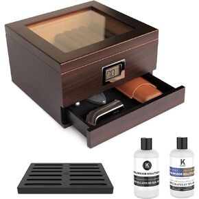 CASE ELEGANCE Glass Top Humidor with thick cedar, easy humidification system, accurate digital hygrometer - Renzo, Brown