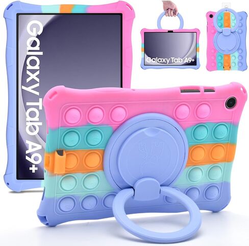 DETUOSI Silicone Case for Samsung Galaxy Tab A9 Plus 11 Inch 2023, with 360°Rotatable Stand, Multi-Viewing Angles, Soft Lightweight Case for Galaxy Tab A9 Plus SM-X210/X216/X218, Dazzling Pink in Kuwait