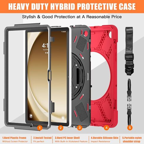 TSQQST Samsung Galaxy Tab A9+ Plus Case 11 inch 2023 (SM-X210/X216/X218) for Kids with Screen Protector | Heavy Duty Shockproof Case w/Rotating Stand&Hand Strap for Galaxy Tab A9+ Plus Tablet -Black in Saudi Arabia