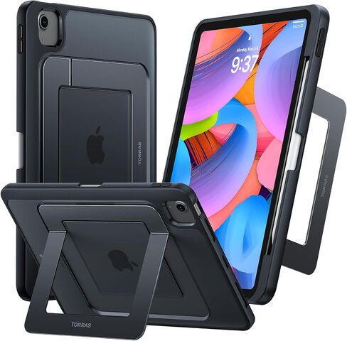 TORRAS Ostand for iPad Air 5th Generation Case iPad Air 4th Generation Case with Pencil Holder, Adjustable Dual Stand, Multi-Angle Viewing, Protective Translucent iPad Air Cover 10.9, Black in Saudi Arabia