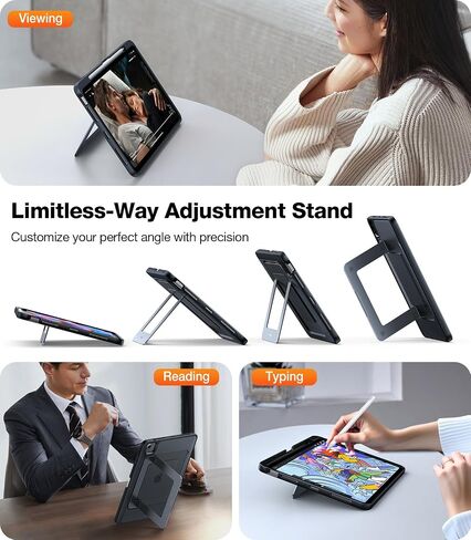 TORRAS Ostand for iPad Air 5th Generation Case iPad Air 4th Generation Case with Pencil Holder, Adjustable Dual Stand, Multi-Angle Viewing, Protective Translucent iPad Air Cover 10.9, Black in Saudi Arabia