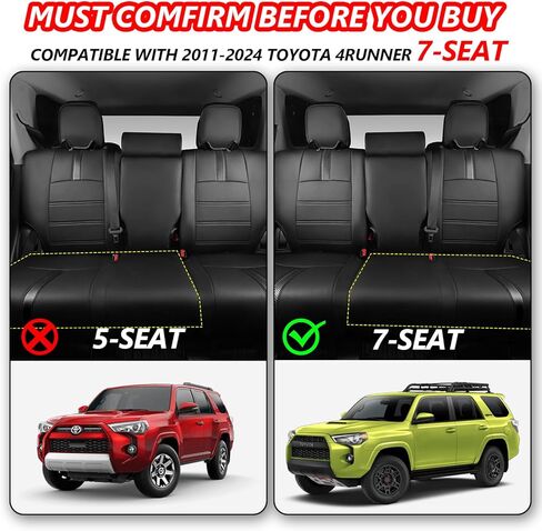 PTYYDS Seat Covers Compatible with 2011-2024 Toyota 4Runner Seat Covers 2-Row Leather Covers Replacement for 2011-2024 Toyota 4Runner Accessories(2-Row,5 Seats Model ONLY,Full Set,Black) in Kuwait