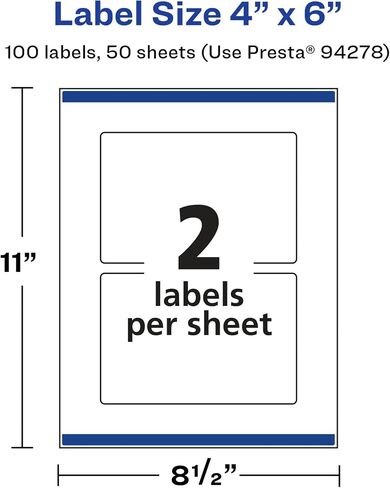 Avery Glossy White Rectangle Labels with Sure Feed, 4" x 6", 50 Glossy White Labels, Print-to-The-Edge, Permanent Label Adhesive, Laser/Inkjet Printable Labels in Saudi Arabia