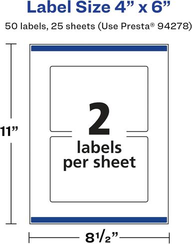 Avery Glossy White Rectangle Labels with Sure Feed, 4" x 6", 50 Glossy White Labels, Print-to-The-Edge, Permanent Label Adhesive, Laser/Inkjet Printable Labels in Saudi Arabia