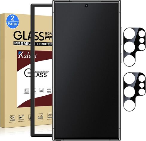 2 Pack Matte Glass Screen Protector for Samsung Galaxy S24 Ultra [6.8 Inch] + 2 Pack Camera Lens Protector with Installation Frame,Fingerprint Unlock Compatible Anti-Glare 0.2mm Tempered Glass in Kuwait