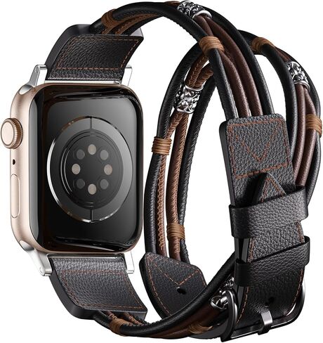 Leather Bands Compatible for Apple Watch Band 38mm 40mm 41mm 42mm 44mm 45mm 49mm Women Men, Double Tour Genuine Leather Replacement Strap for iWatch Apple Watch Series 9 8 7 6 5 4 3 SE Ultra in Saudi Arabia